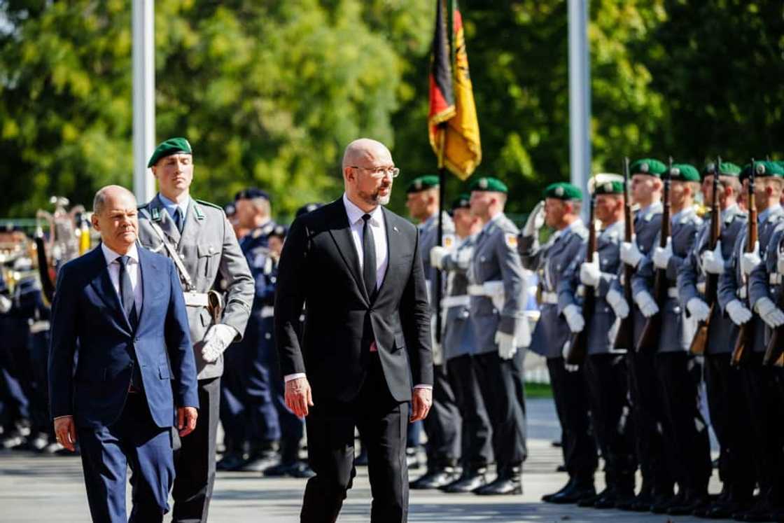 Ukrainian Prime Minister Denys Shmygal (R) held talks with German Chancellor Olaf Scholz (L) on a visit to Germany Ukrainian Prime Minister Denys Shmygal (R) held talks with German Chancellor Olaf Scholz (L) on a visit to Germany