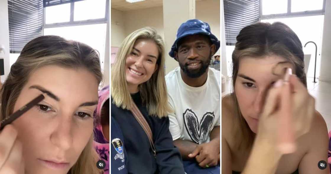 Rachel and Siya Kolisi doing a makeup tutorial Rachel and Siya Kolisi doing a makeup tutorial