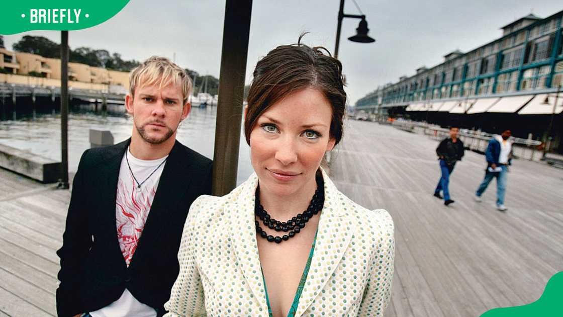 Dominic Monaghan and Evangeline Lilly in Sydney in 2005 Dominic Monaghan and Evangeline Lilly in Sydney in 2005