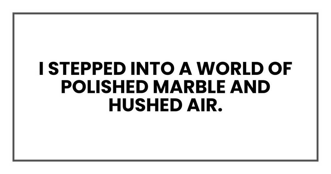 I stepped into a world of polished marble and hushed air.