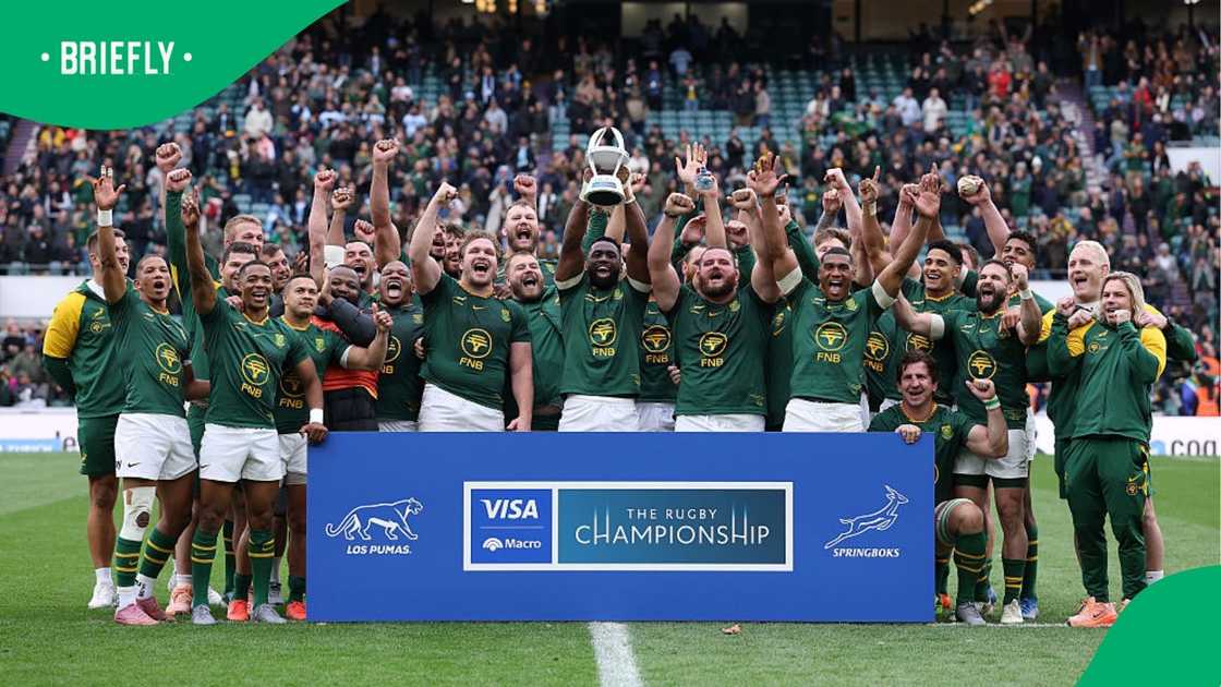 The Springboks with the Rugby Championship trophy.