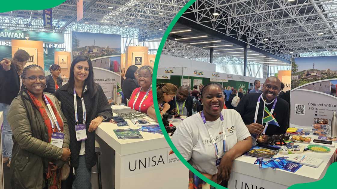 People visiting the UNISA stand during an exhibition People visiting the UNISA stand during an exhibition