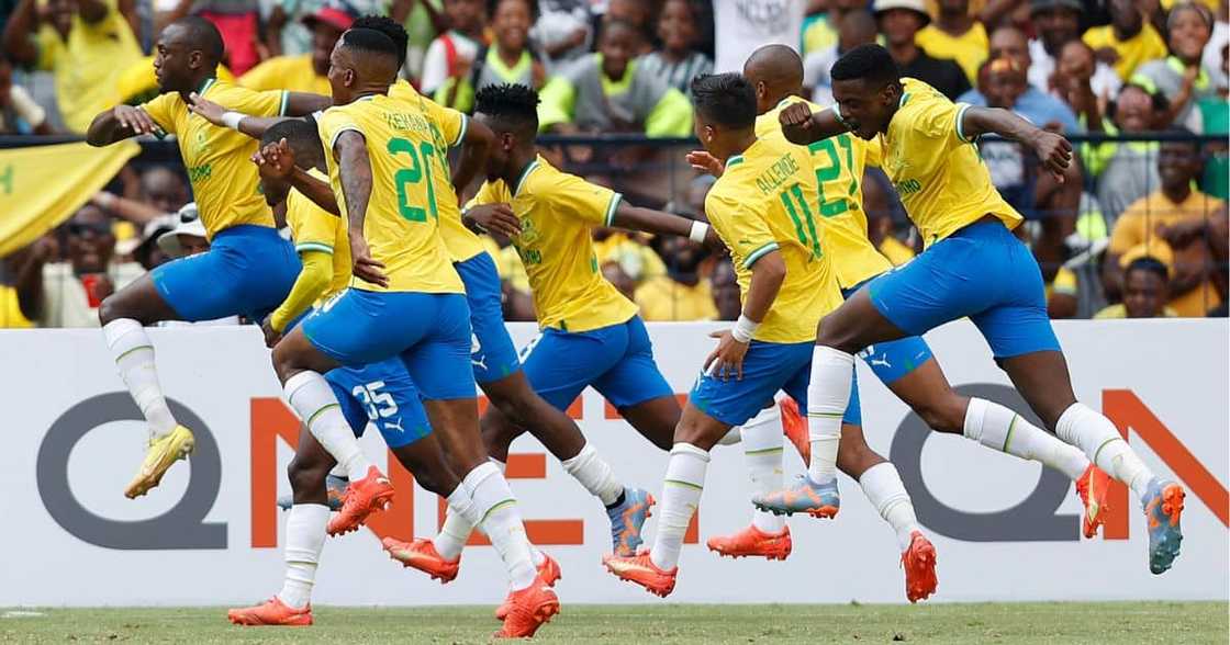 Mamelodi Sundowns players celebrate another victory Mamelodi Sundowns players celebrate another victory