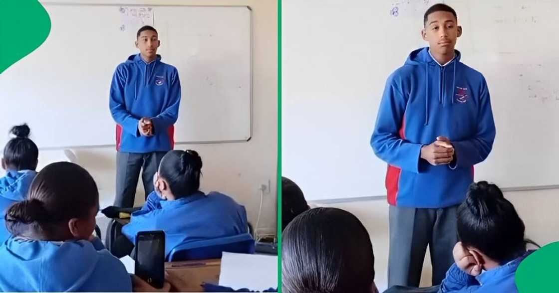 A TikTok video shows a schoolboy singing in a classroom in front of his classmates.