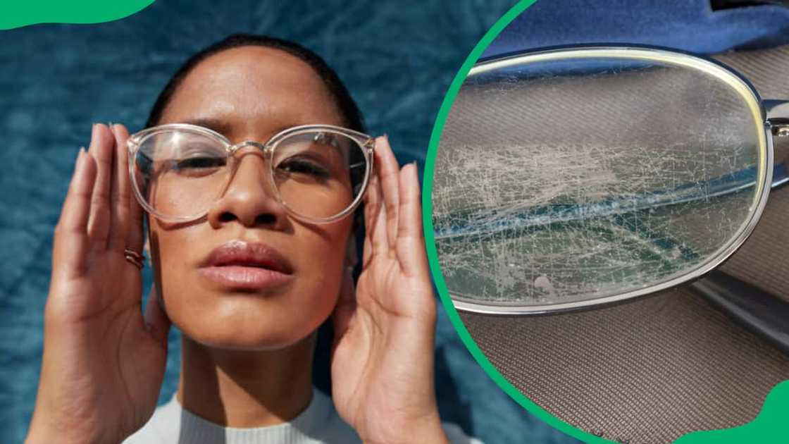 Beautiful woman wearing eyeglasses against blue wall Beautiful woman wearing eyeglasses against blue wall