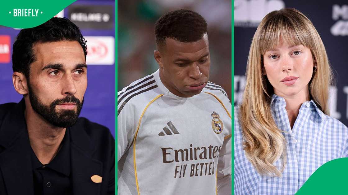 Collage of Real Madrid Coach Alvaro Arbeloa, Kylian Mbappe and actress Ester Exposito
