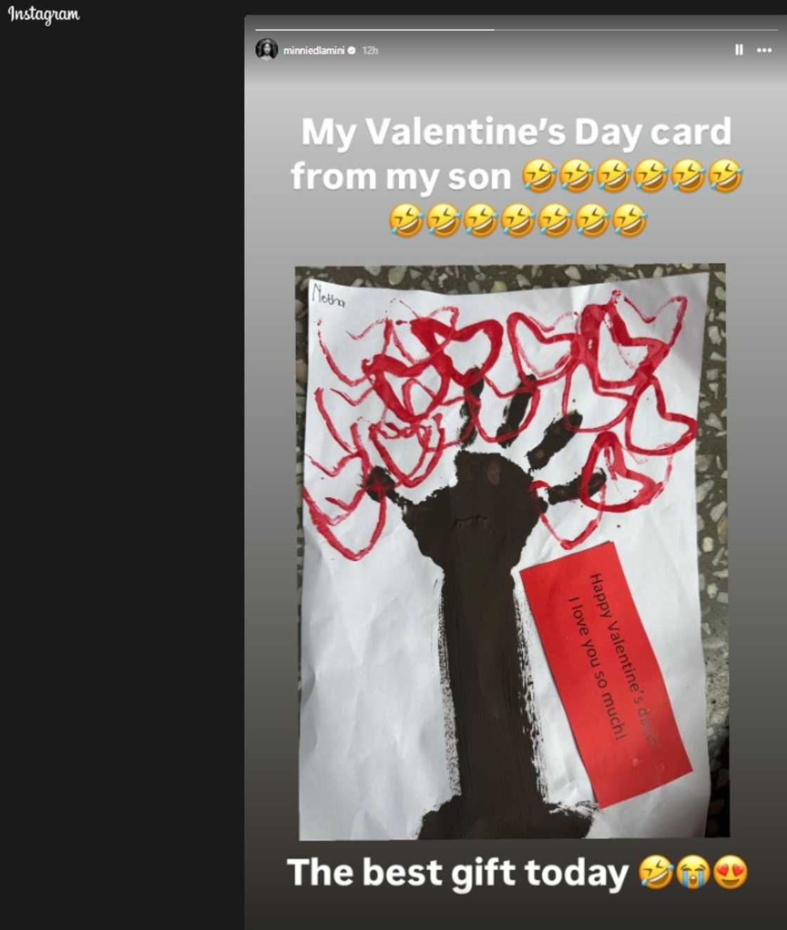 Minnie Dlamini Valentine's Day card from son