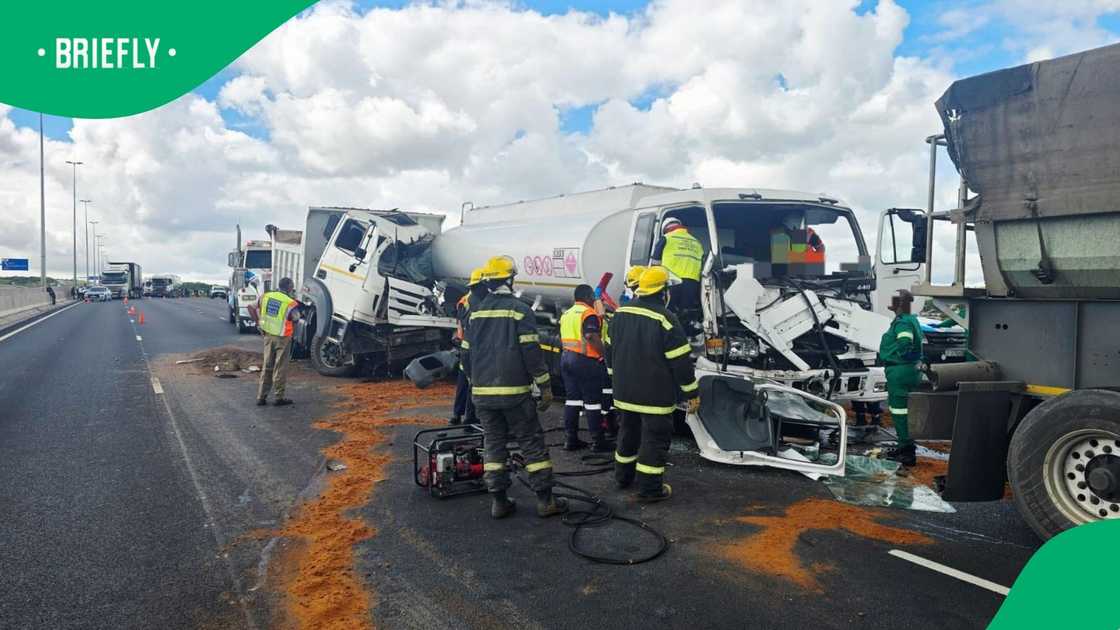 Three trucks collided on the N3 in Pietermaritzburg and a truck driver was stuck in the wreckage Three trucks collided on the N3 in Pietermaritzburg and a truck driver was stuck in the wreckage