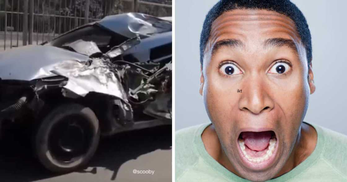 TikTok video of nearly totalled Toyota Corolla on the highway TikTok video of nearly totalled Toyota Corolla on the highway