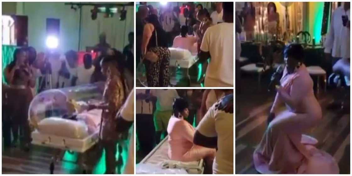 Video of lady arriving her 50th birthday party in a casket sparks reactions on social media Video of lady arriving her 50th birthday party in a casket sparks reactions on social media