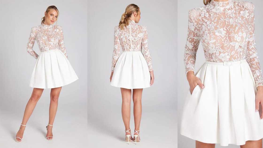 Round neck skater dress with mesh bodice and satin skirt Round neck skater dress with mesh bodice and satin skirt