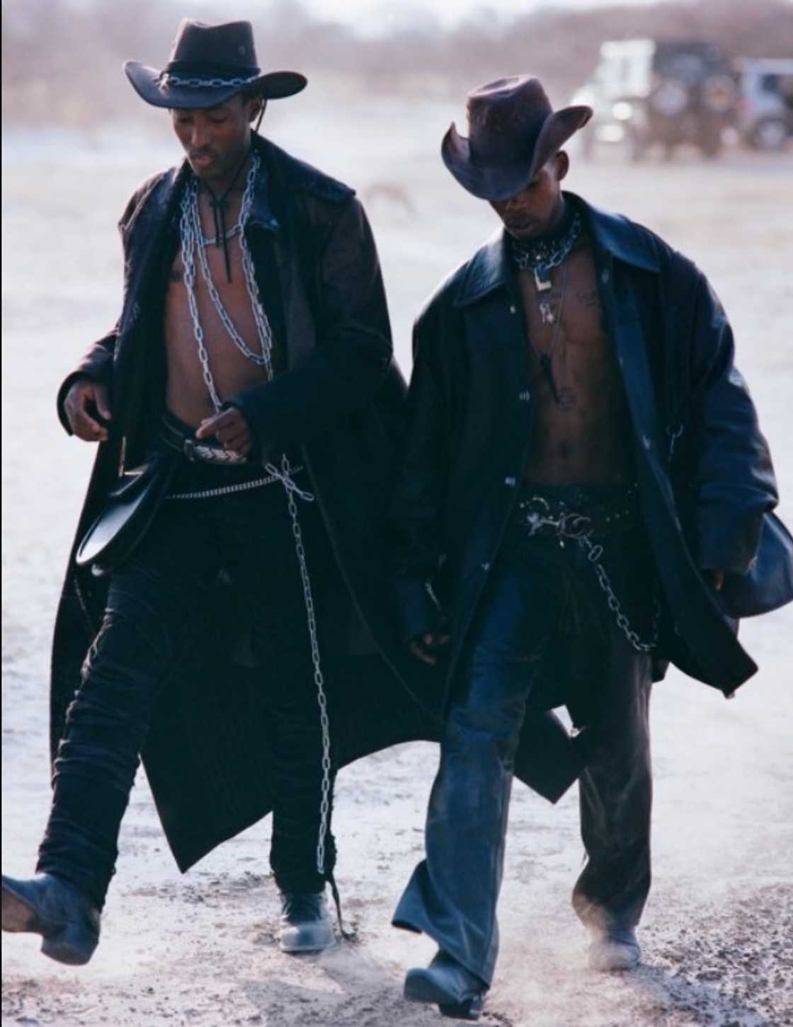 Botswana's Marock wear leather pants, jackets, boots and hats to stand out
