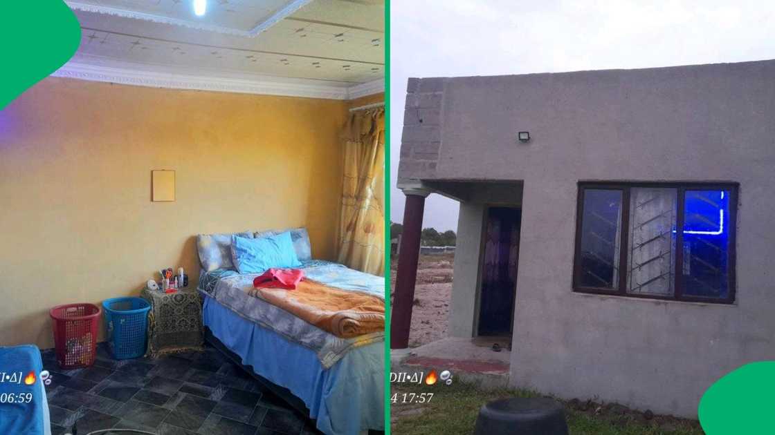 A young man showed his bedroom and exterior of his home.