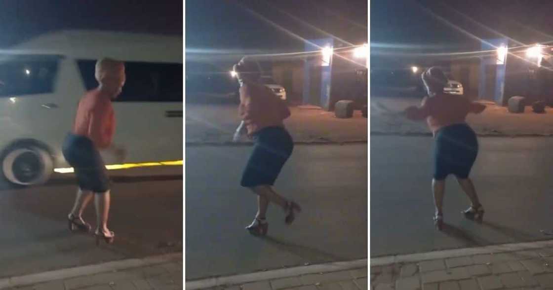 Dancing aunty on the road Dancing aunty on the road