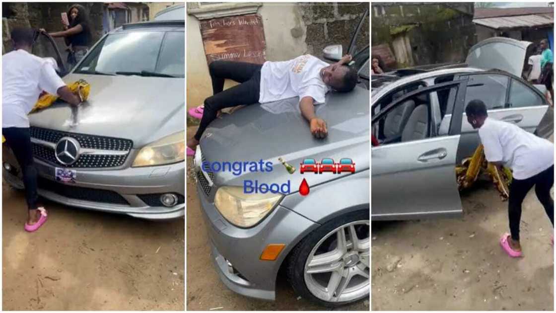 A woman celebrated her son's new Mercedes Benz