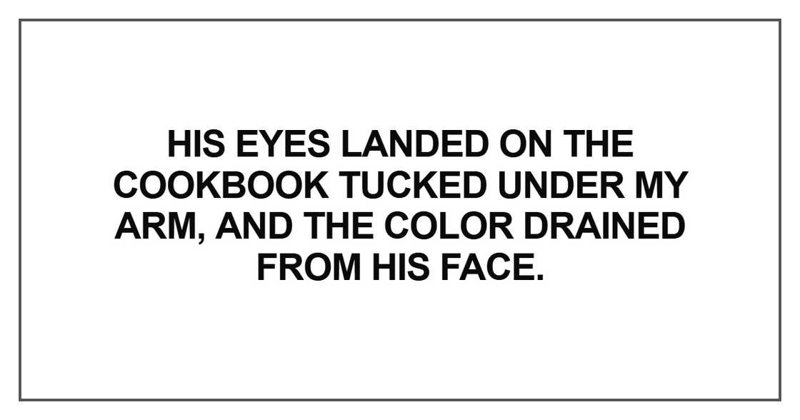 His eyes landed on the cookbook His eyes landed on the cookbook