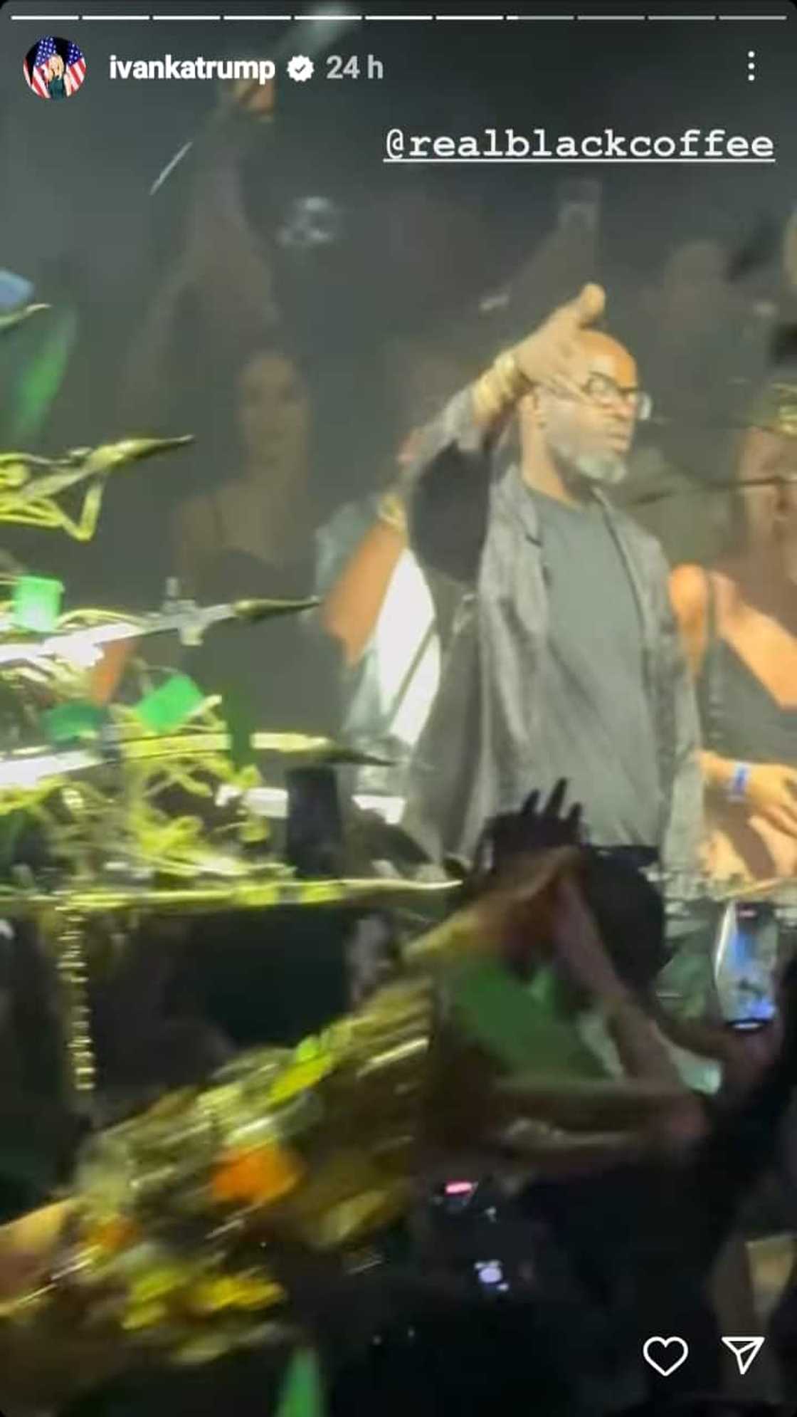 Ivanka Trump boasted about Black Coffee's Ibiza set. Ivanka Trump boasted about Black Coffee's Ibiza set.