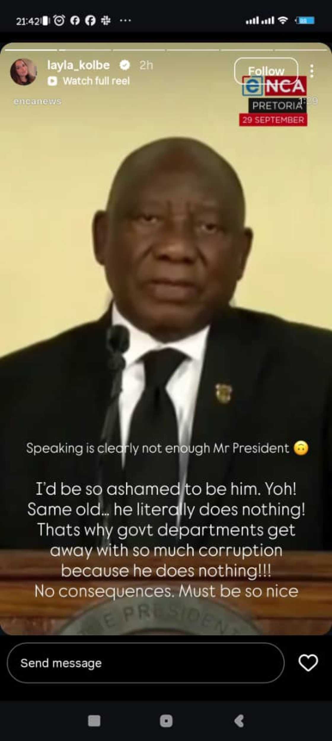 Layla Kolbe calls out Ramaphosa after he unveils four-point GBV plan Layla Kolbe calls out Ramaphosa after he unveils four-point GBV plan