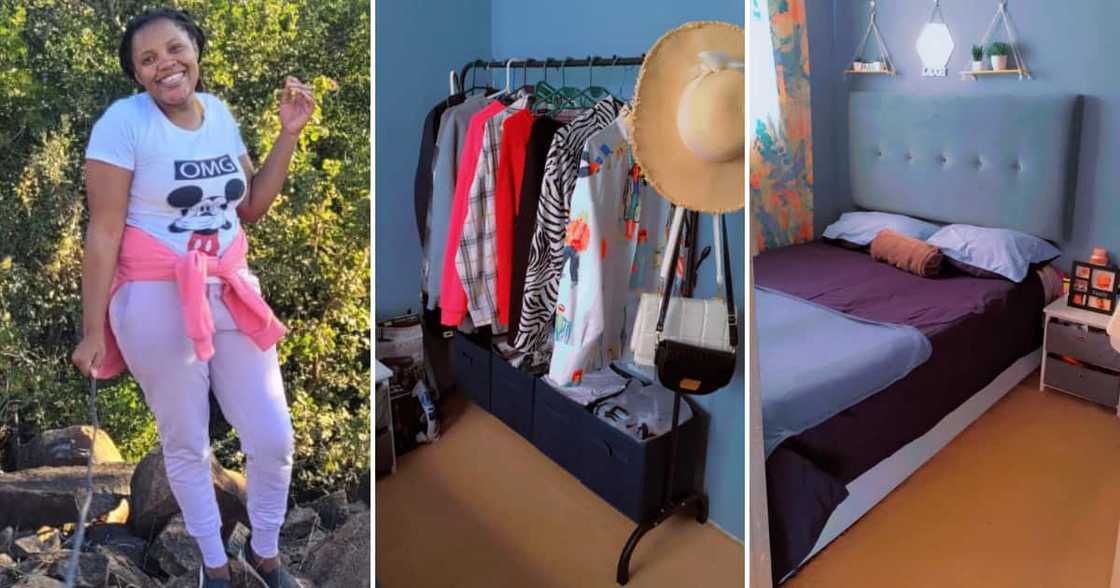 The lady stored her clothing in a creative way to create more space in the bedroom