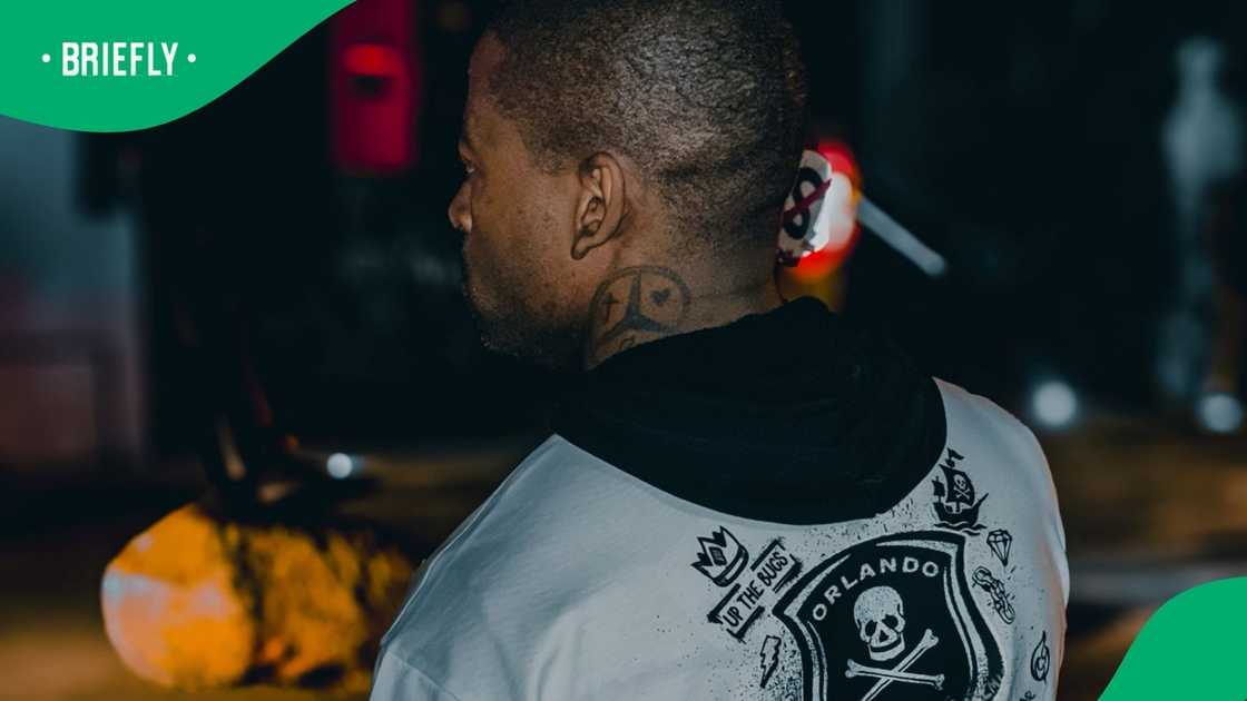 Prince Kaybee wearing Orlando Pirates merch