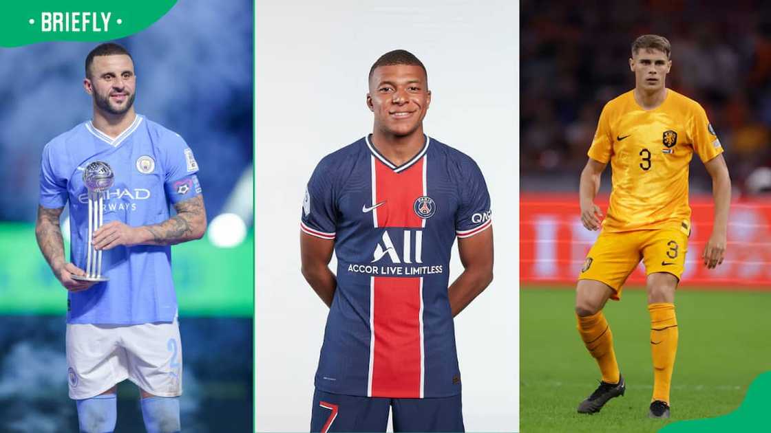 Football players Kyle Walker, Kylian Mbappe and Micky van de Ven. Football players Kyle Walker, Kylian Mbappe and Micky van de Ven.