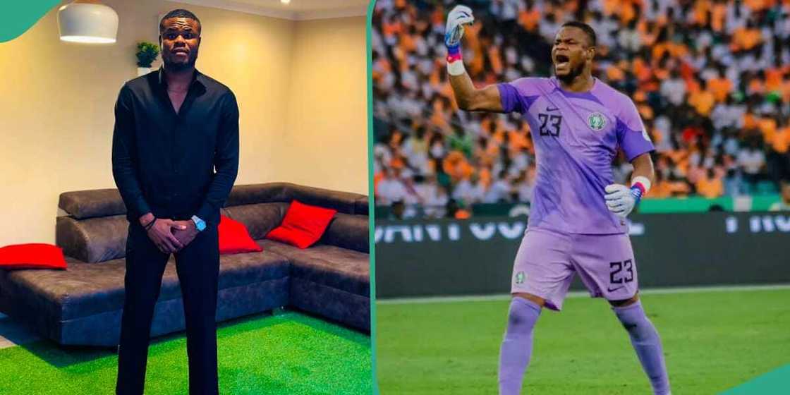 A video of Super Eagles goalkeeper Stanley Nwabali kissing mystery woman leaks online