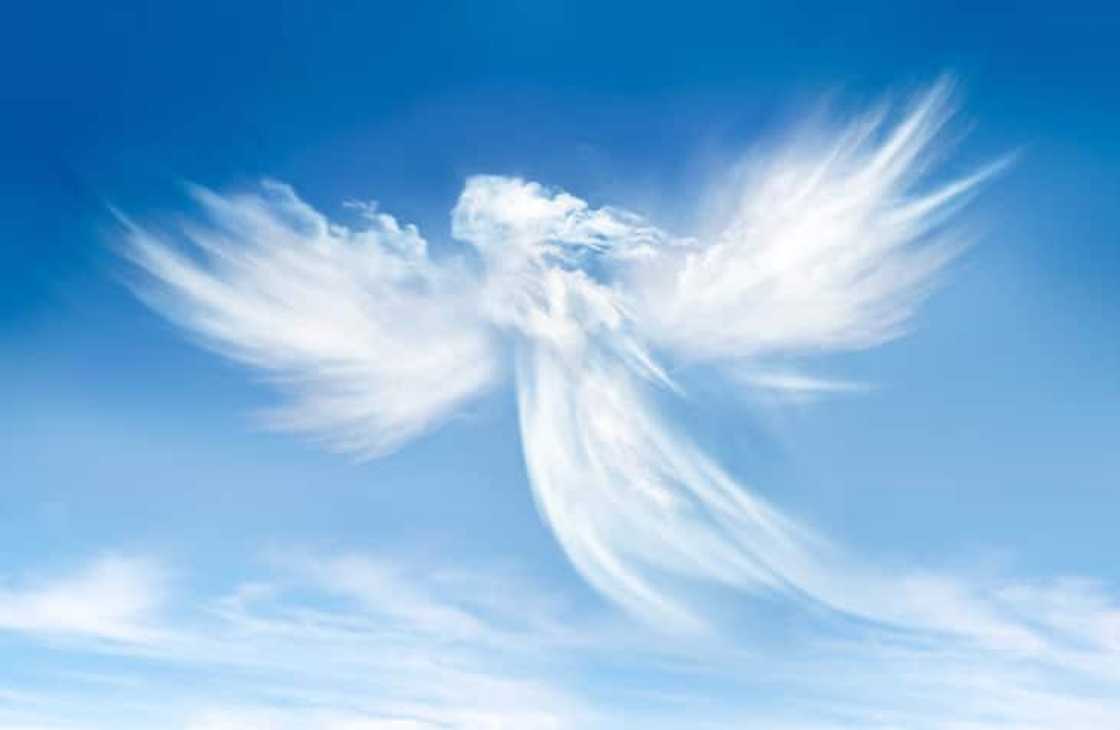 An angelic figure appeared in a blue sky An angelic figure appeared in a blue sky