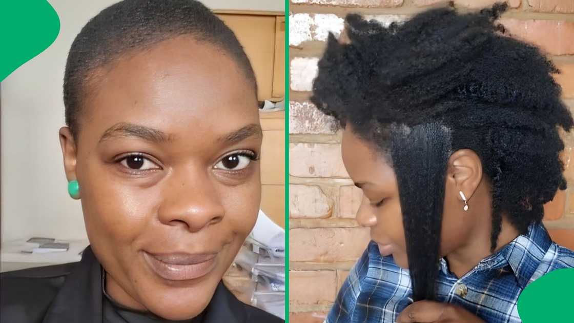 A woman showed her hair growth. A woman showed her hair growth.