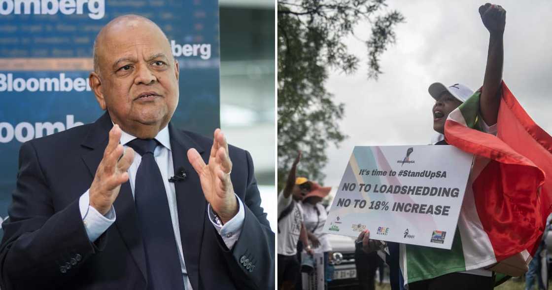 Pravin Gordhan, South Africa's minister for public enterprises, gestures as he speaks during a Bloomberg Television interview