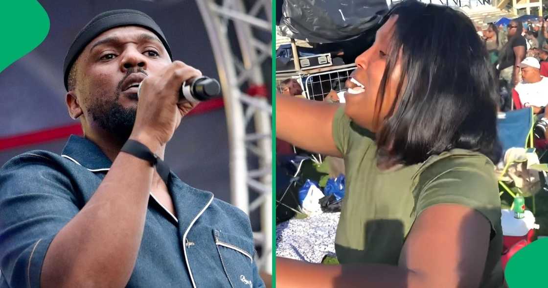 A woman was head over heels when her favourite artist, Nathi Mankayi performed. A woman was head over heels when her favourite artist, Nathi Mankayi performed.