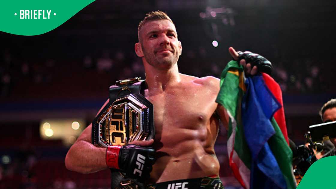 Dricus du Plessis celebrates his UFC 312 victory over Sean Strickland in Sydney on 9 February 2025. Dricus du Plessis celebrates his UFC 312 victory over Sean Strickland in Sydney on 9 February 2025.