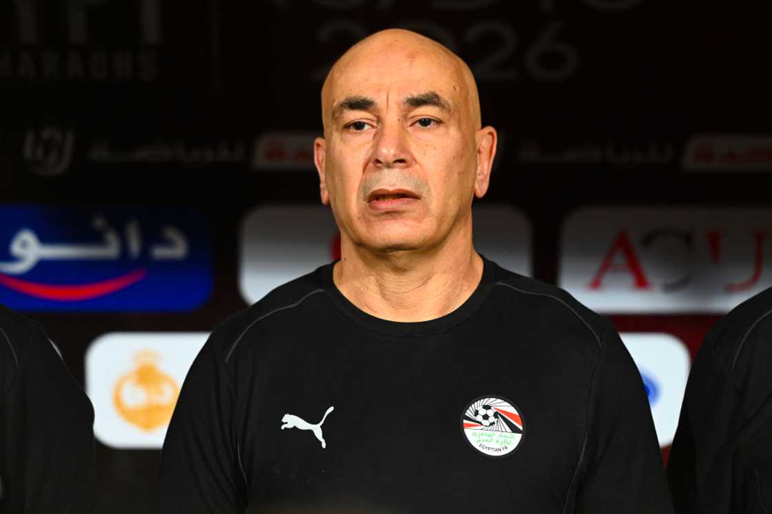 Coach Hossam Hassan of Egypt looks on before a match