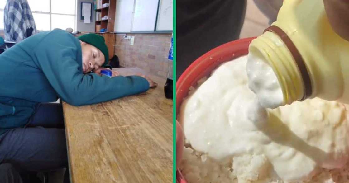 School kids eating pap School kids eating pap