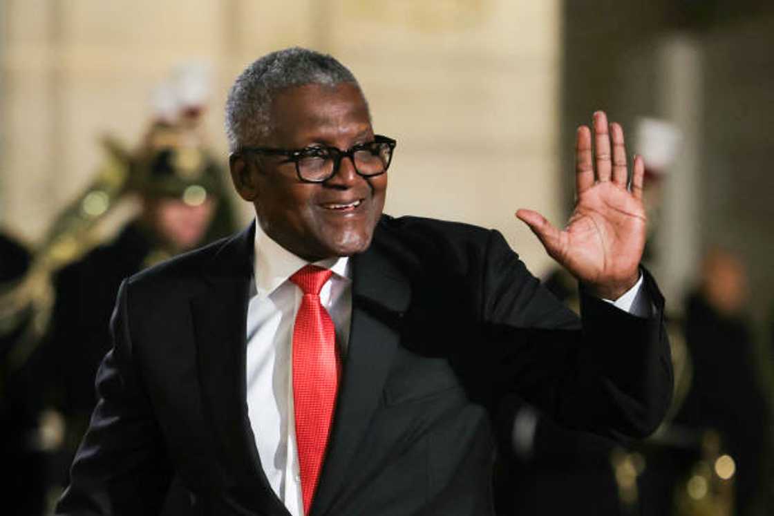 Dangote Group's CEO Aliko Dangote arrives for a dinner in honour of the President of Nigeria, at the Elysee palace in Paris.