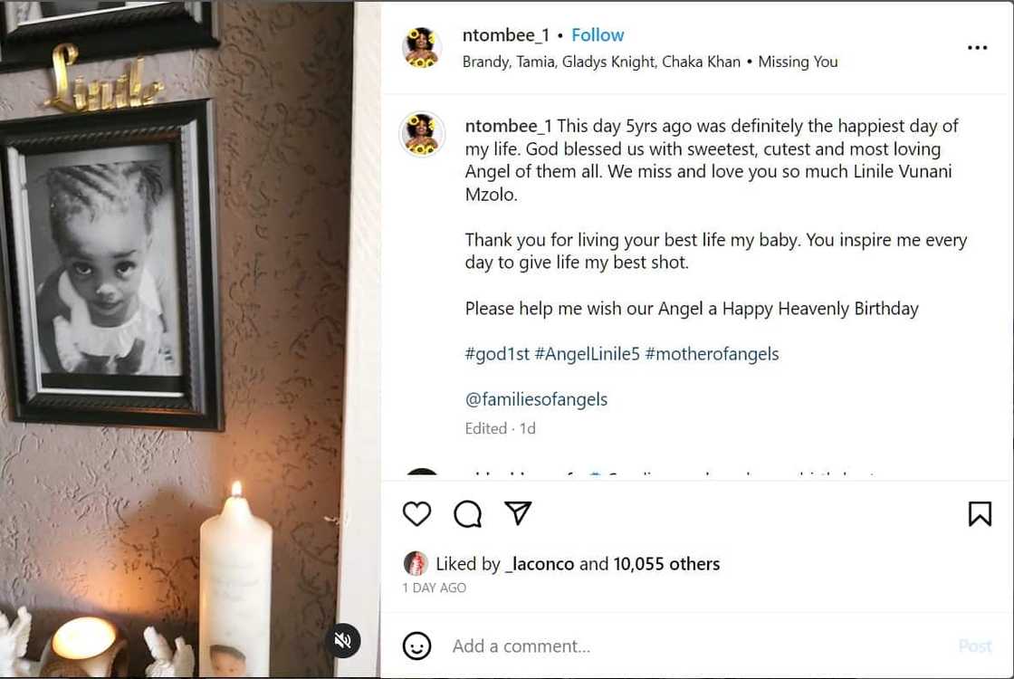 Ntombi Mzolo shared a clip of her late daughter Linile Mzolo on Instagram and wish her a blessed heavenly birthday.