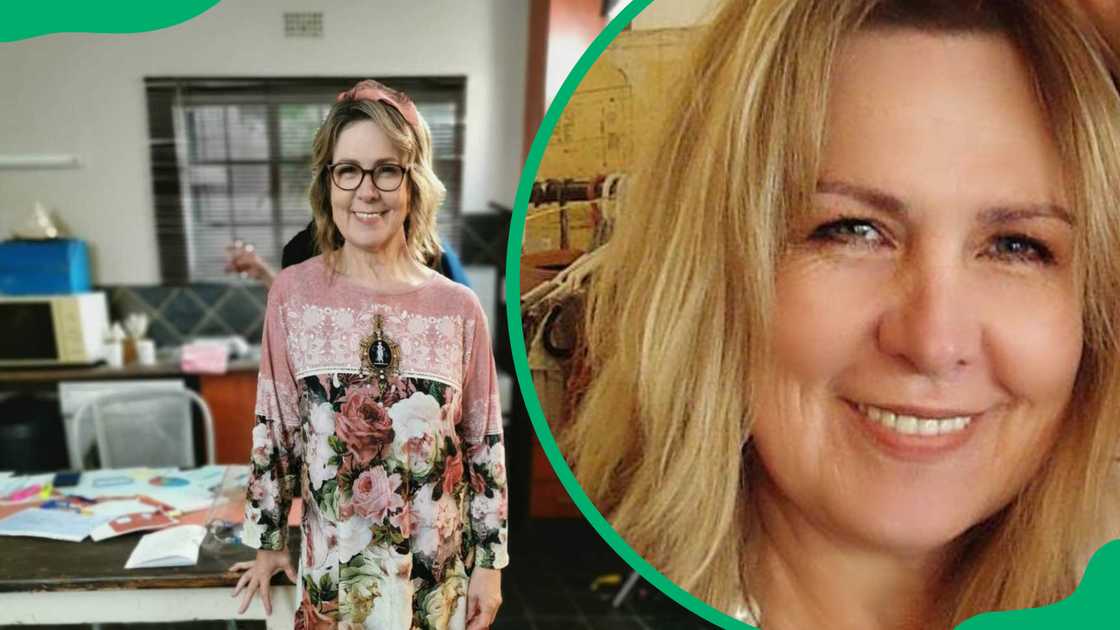 Helene Truter in a floral dress, and she smiles for a selfie Helene Truter in a floral dress, and she smiles for a selfie