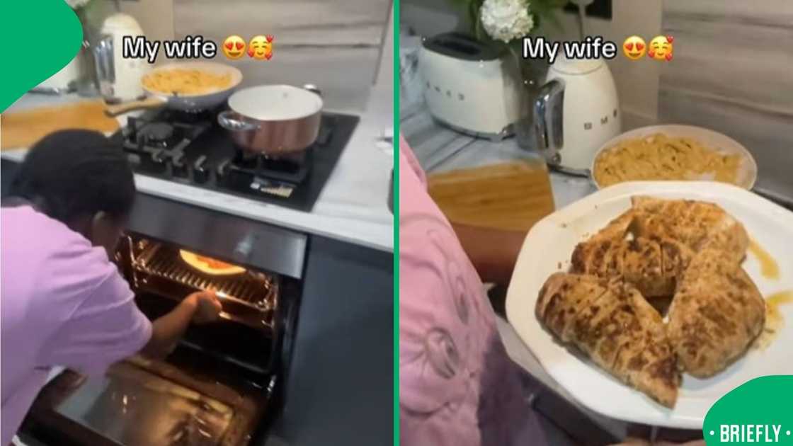 The screenshot on the right captured the wife showing off the chicken she prepared