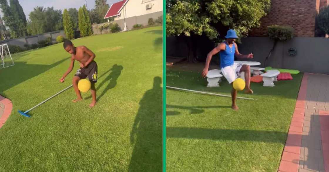 Bernard Parker plays soccer with his son