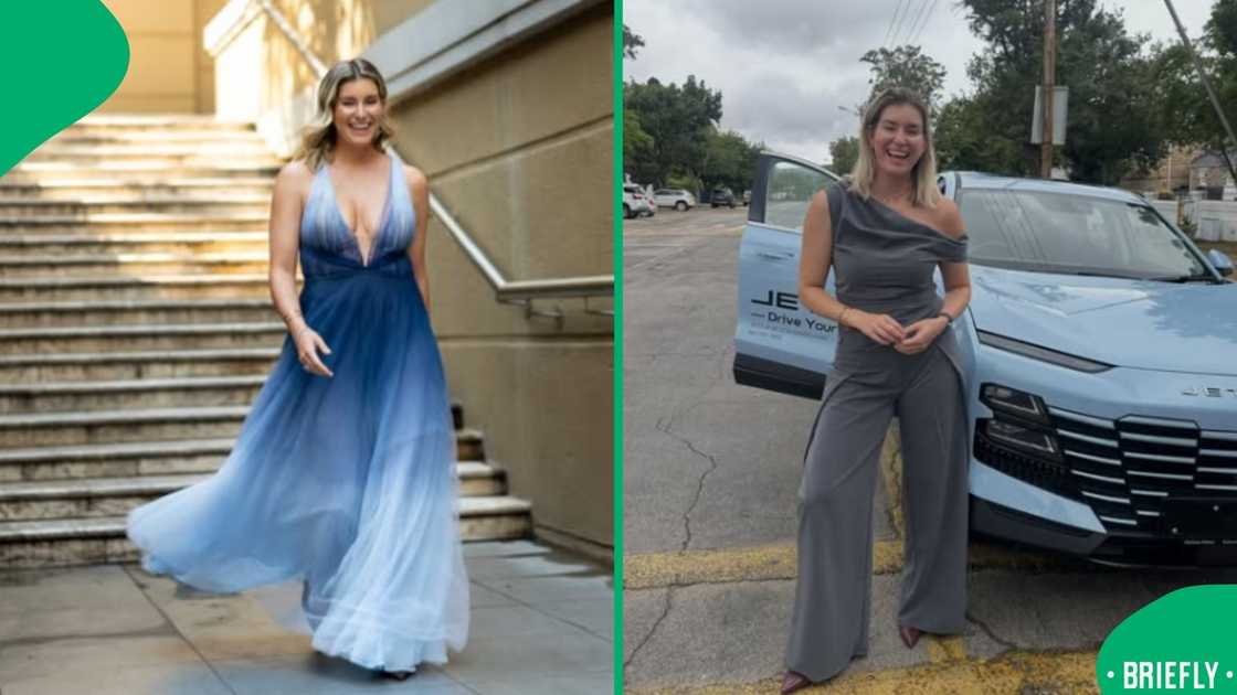 The image on the right captured Rachel standing in front of her car