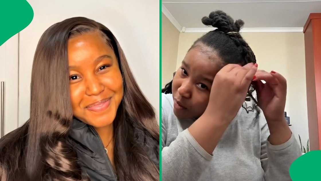 A young woman braided her knotless boho braids. A young woman braided her knotless boho braids.