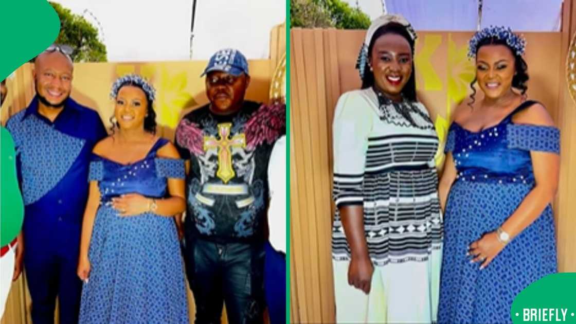 The picture on the right captured Lesedi wearing her traditional wedding dress, posing with a friend The picture on the right captured Lesedi wearing her traditional wedding dress, posing with a friend