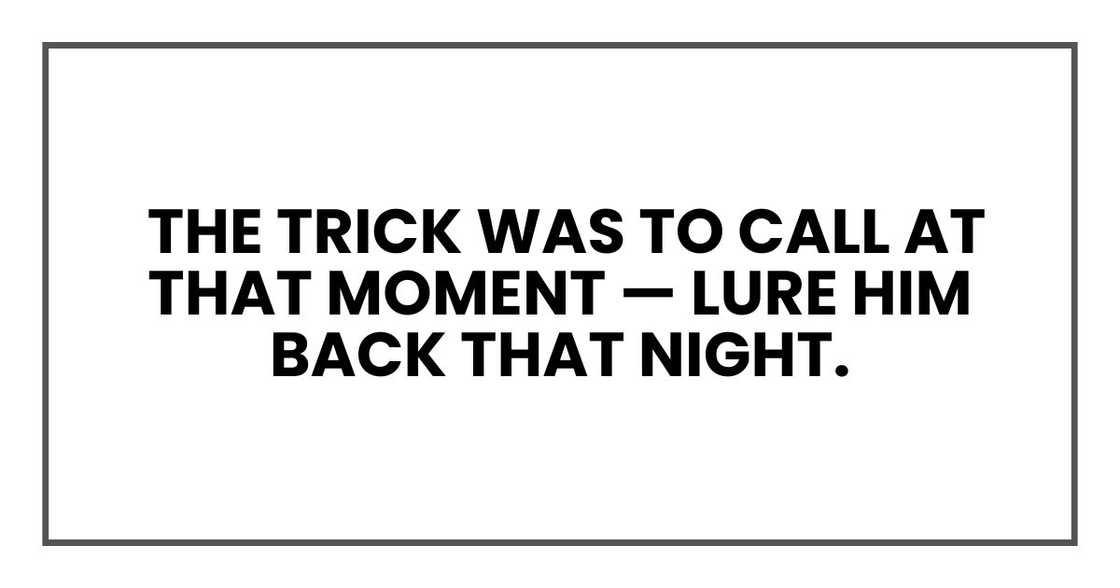 the trick was to call at that moment — lure him back that night the trick was to call at that moment — lure him back that night