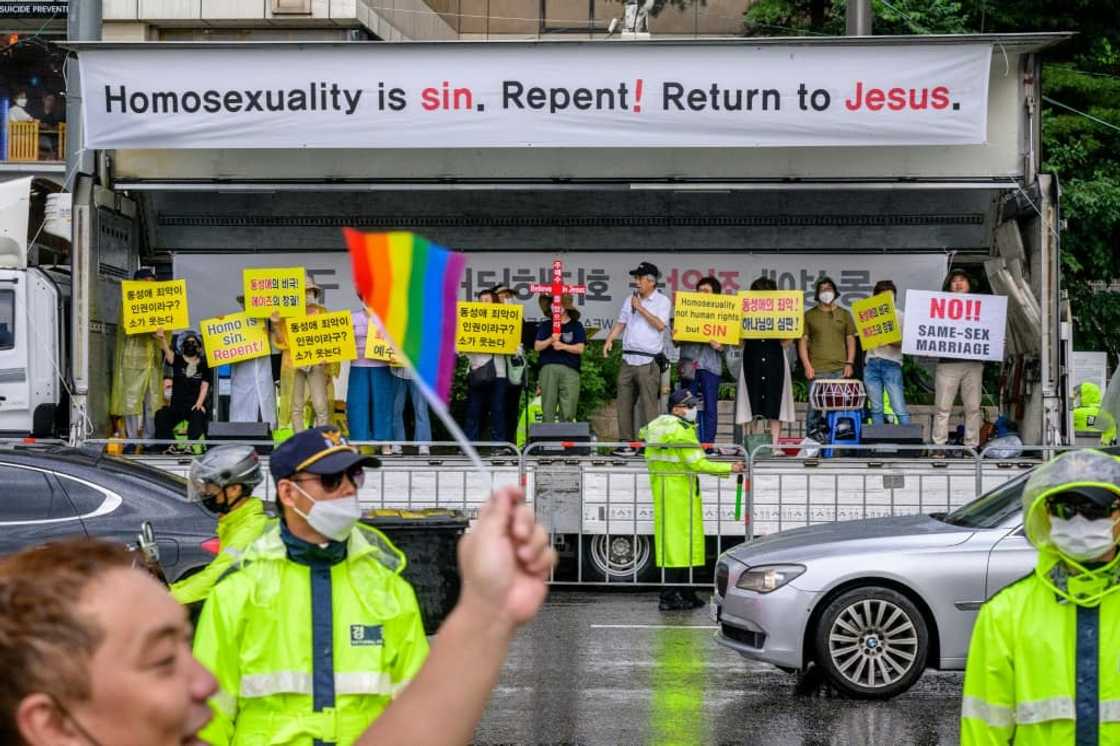 Conservative groups turned out in force to protest the equality event Conservative groups turned out in force to protest the equality event