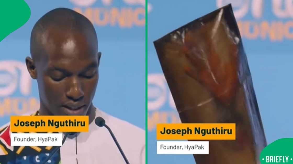 The image on the right captured the packaging he created from the plant that mimics plastic