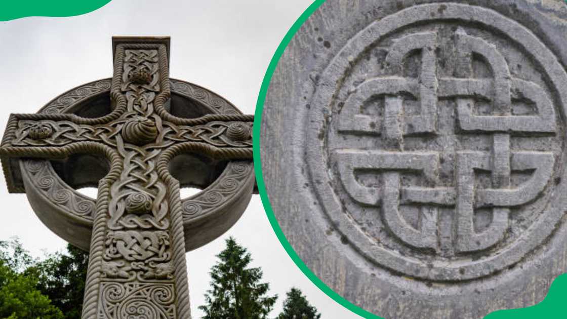 A Celtic cross and a shield knot