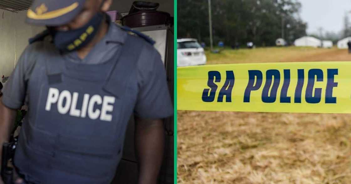 A South African Police Service (SAPS) officer searches for stolen goods and weapons