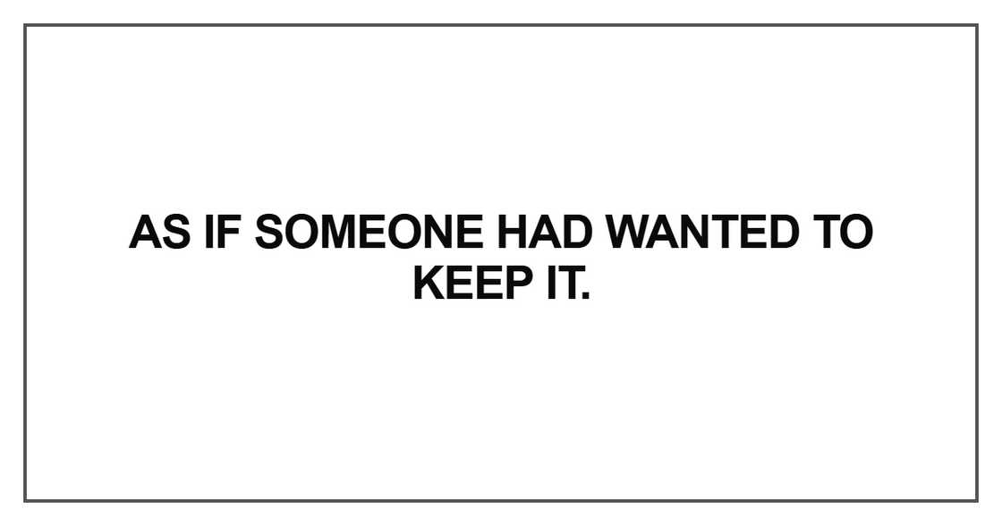 As if someone had wanted to keep it. As if someone had wanted to keep it.