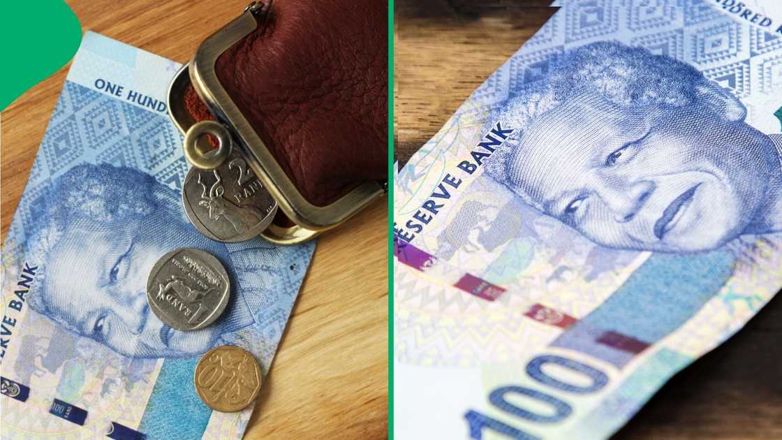 The visual on the right showed a R100 bank note showing Madiba's face The visual on the right showed a R100 bank note showing Madiba's face