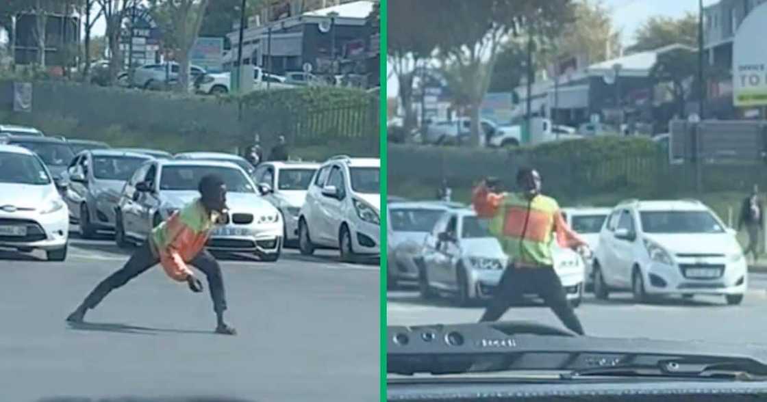 Man dances while directing traffic