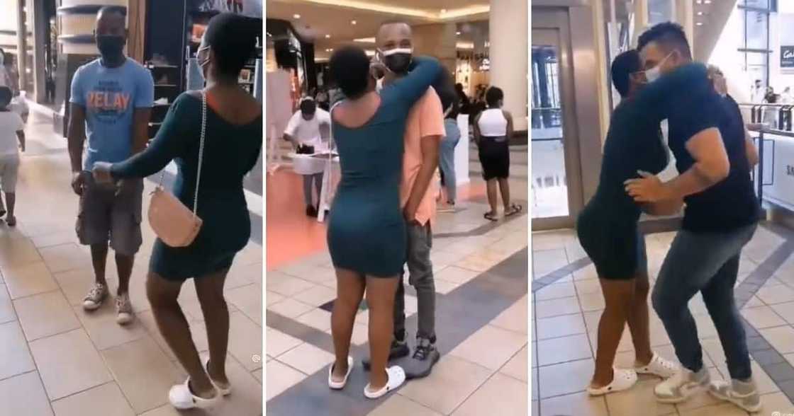 Woman, Hugging Men in Mall, Mzansi